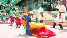Artistes from Rajgarh, Sirmour district, perform during an awareness campaign on AIDS at open theatre in Shimla