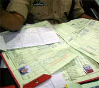 Fake arms licences on display at the office of the SSP, Ferozepur, on Sunday. 
