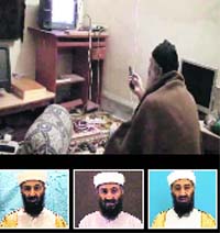 An image released by the US on Saturday shows Al-Qaida chief Osama bin Laden watching television. and A series of still images from the videos of bin Laden that were seized during the raid on his Abbottabad hideout. The US said the material shows Laden was a hands-on leader who took pains to shape his public image.