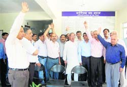 Tax lawyers hold a protest in support of their demands in Dehradun