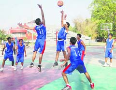 A match in the 10th Aspen Crew Uttarakhand State Junior (Under-18) Basketball Championship in Dehradun