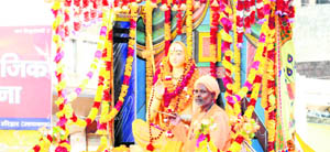 A tableau taken out on the occasion of the birth anniversary of Adi Shankaracharya