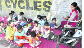 Child beggars at a makeshift school being run by an NGO in Ludhiana. 