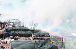 The scene of the fire in the Chandi Ghat area in Haridwar on Tuesday