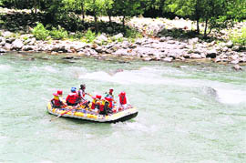 A team during river rafting in Kullu on Wednesday.