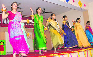 Students of Sanatan Vidya Mandir Senior Secondary School perform a dance during a function in Ludhiana