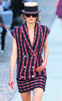 a model presents a creation by German designer Karl Lagerfeld.