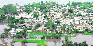 An aerial view of Patiala flooded by a breach in Haryanas  Hansi-Butana canal.