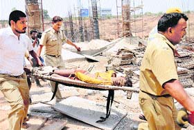 One of the labourers being taken to the GMCH, Sector 32, Chandigarh. He later died at the hospital