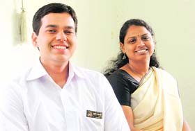 Amit Khatri and K Menaka, IRS trainees, ranked 11th and 29th, respectively, in the civil services exam, talk to mediapersons in Chandigarh on Thursday