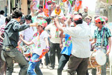 Supporters making the most of their time during a rally.