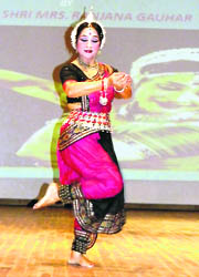 Ranjana Gauhar presents an Odissi dance at Tanda Medical College in Kangra on Thursday.