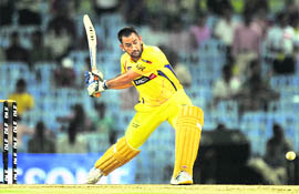 Chennai Super Kings MS Dhoni plays a shot during their match against Delhi Daredevils in Chennai