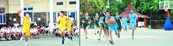 (Left) A match in the District Sub-Junior (Boys) Basketball Championship in Dehradun on Friday; (right) A match in the District Sub-Junior Basketball Girls Championship at Welham Girls School in Dehradun
