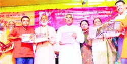 Maha Kumbh, a book written by Gujarat-based writer Vimal Upadhyaya, is released by Mahant Ravindra Puriji Maharaj and State Tourism Minister Madan Kaushik in Haridwar