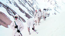 Jawans of the Indo-Tibetan Border Police guard the border in Pithoragarh district. 