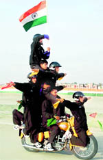 Jawans of the Haryana police showcase their skills during the 59th All-India Police Athletics Championship at Maharshi Dayanand University in Rohtak on Saturday