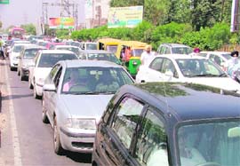 Traffic held up on the Ferozepur road