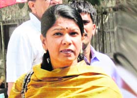 Rajya Sabha MP Kanimozhi arrives at Patiala House Court in New Delhi on Saturday