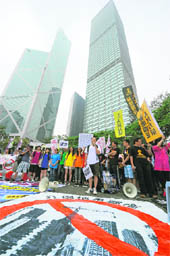 A large group of protesters demonstrates against high property prices in Hong Kong on Sunday. A study by US consultancy Demographia earlier this year found Hong Kong's home prices, which soared about 24 per cent last year, were the least affordable in the world. 