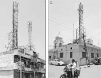 Mobile towers set up in residential areas (1); in a market (2); and even on gurdwara premises in Fatehgarh Sahib.
