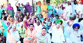 Residents of Khuda Alisher protest against the Chandigarh Administration demanding extension of the lal dora on Sunday