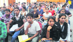 Students during a seminar at Panchayat Bhawan, Ambala