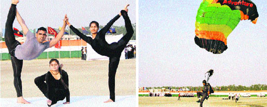Jawans of the Haryana police perform during the 59th All-India Athletics Championship organised at the Sports Complex of Maharshi Dayanand University in Rohtak.