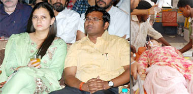 (Left) A file photo of Annindita Mitra and Dr S. Karuna Raju attending a function some time back; Annindita Mitra being rushed to the hospital in a critical condition