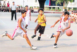 The final match in the Dehradun District Sub-Junior Basketball Championship played at Doon International School in Dehradun on Tuesday. 