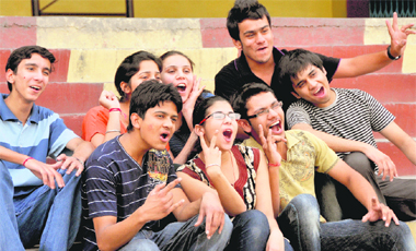 ISC class XII non-medical topper Aayush Gupta (in green T-shirt); medical topper Jasleen Kaur Chhabra (centre first row) and commerce topper Rohit Goyal (extreme left) celebrate their success at Sacred Heart Senior Secondary Convent School, Ludhiana