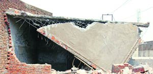A structure that was pulled down by MC officials in the Indira Colony area of Ludhiana 