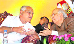 BS Yeddyurappa with HR Bhardwaj at a function in Bangalore on Wednesday