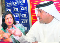 Humaid Abdullah Al-Khatri addresses a press conference in Jalandhar on Wednesday