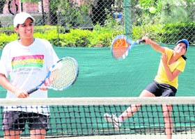 BACKING UP Players in action during the AITA CLTA Chandigarh Open-50K tournament in Chandigarh on Thursday