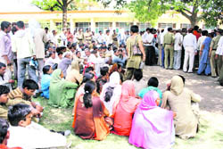 Security staff of the institute observe strike