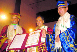 An honorary doctorate is conferred on Dr Islam A Siddiqui, Chief Agricultural Negotiator, US Administration, by the Uttarakhand Governor, who is also the Chancellor of Gobind Ballabh Pant University of Agriculture and Technology, at the convocation of the university at Pantnagar on Friday. Dr S Ayyappan, Secretary, Department of Agricultural Research and Education, Government of India, and Director-General of the ICAR, is on the right