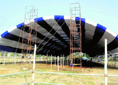 Preparations on at Rishikul Stadium for the BSP party workers convention in Haridwar