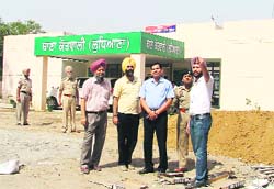 Commissioner of Police Ishwar Singh (third from left) inspects the site of newly constructed Kotwali police station in Ludhiana