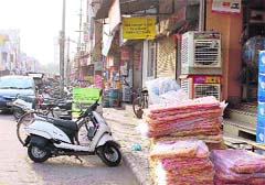 Shopkeepers have encroached on the pavements at Tripri market in Patiala