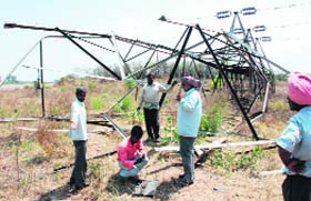 Wrecked Electricity towers damaged following strong winds on Friday night at Ambedkar Colony, Sector 3, Panchkula