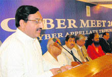 Uttarakhand Chief Minister Ramesh Pokhriyal Nishank speaks at Cyber Meet 2011 in Dehradun on Saturday. 