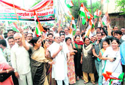 Congress activists hold a rally in Haridwar on Satruday