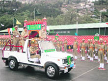 RK Bhatia, Director-General of the ITBP, inspects a guard of honour at the passing out parade at the ITBP Academy at Mussoorie on Saturday