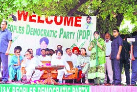PDP president Mehbooba Mufti addresses a rally in Jammu on Saturday