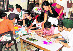 Students of Delhi Public School interact with autistic children of Darpan, an NGO, in Ludhiana