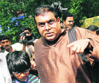 MP Kanimozhis husband Aravindan and son Aditya in New Delhi. 