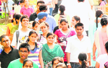 Some students who appeared in the Common Entrance Exam conducted by Panjab University in Chandigarh on Sunday.