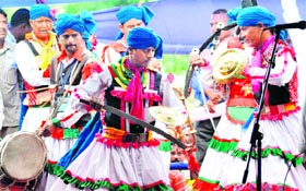 Artistes from Kumaon perform a folk dance on the BSP rally venue in Haridwar on Sunday.