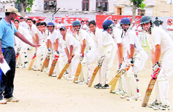 Batsmen put their best foot forward during cricket trials to select Ludhiana U-22 probables in Ludhiana on Sunday